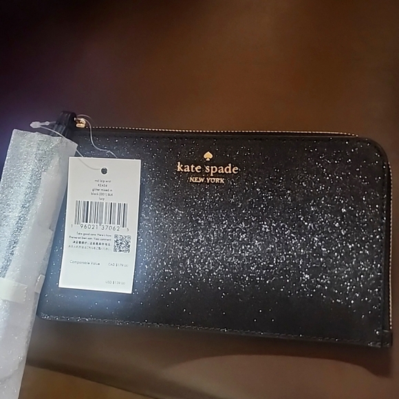 Nwt Kate Spade Sparkle Black Wristlet - Picture 1 of 5